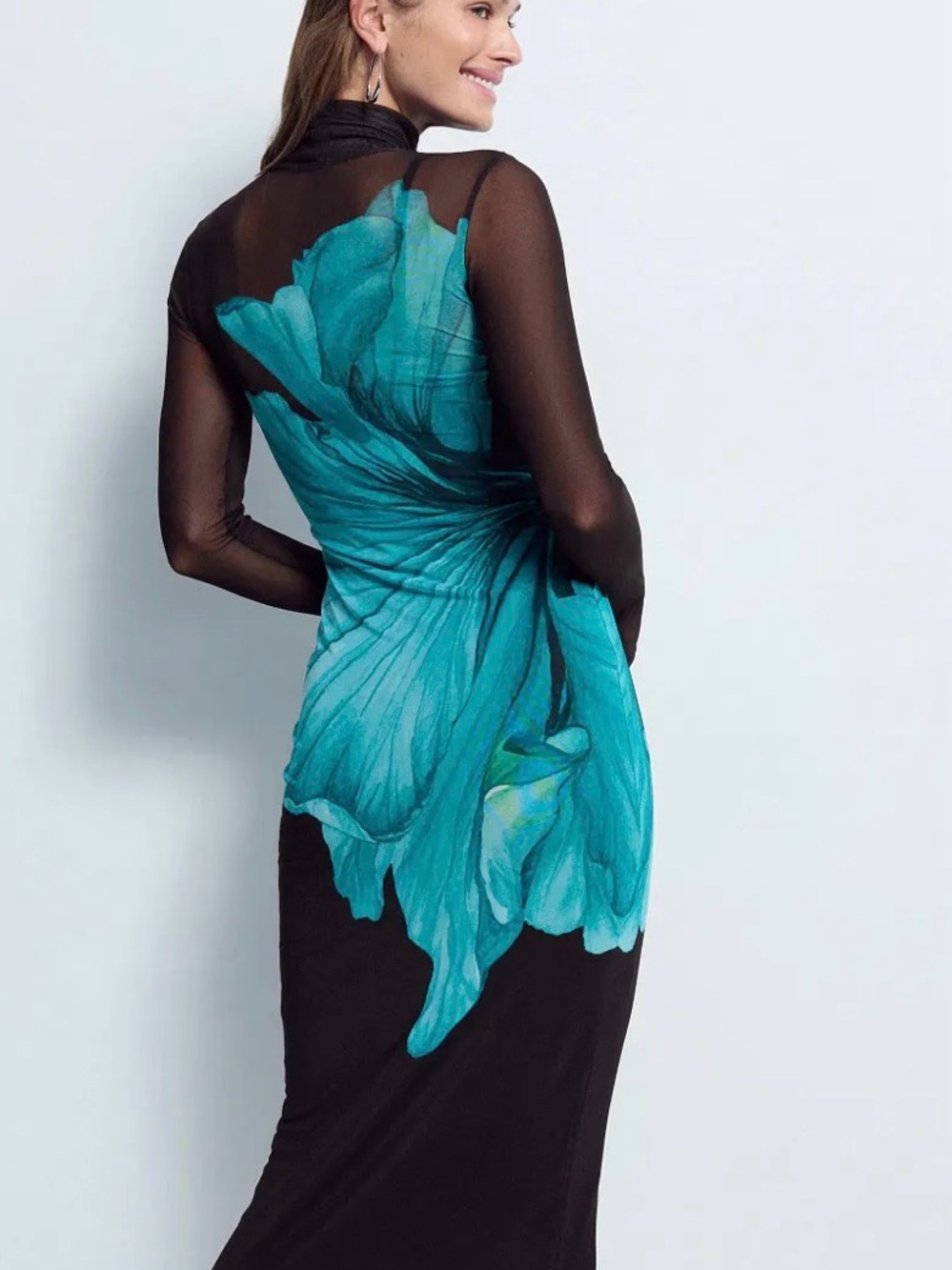 AFRM Black Midi Dress with Teal Floral Bodice - Picture 5 of 7